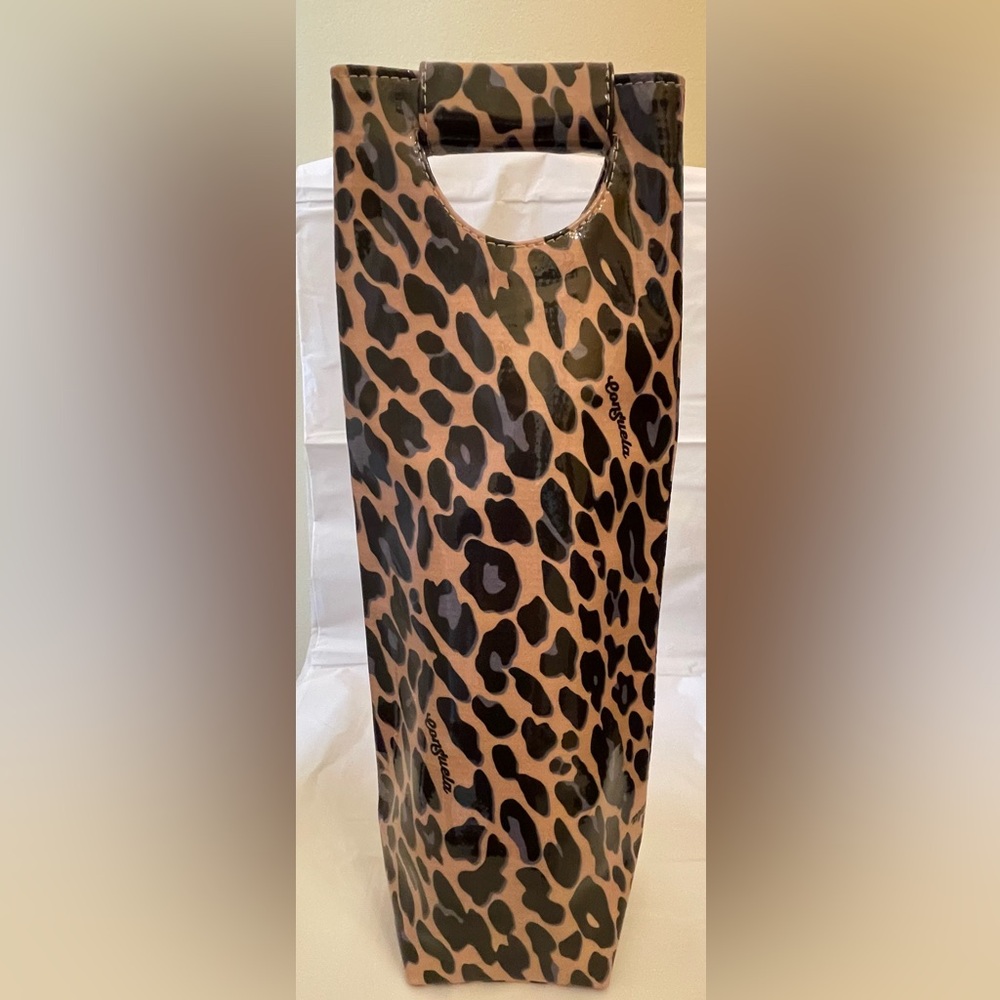 Consuela Leopard Print Wine Tote Carrier Glossy Coated Canvas Single Bottle Bag - Picture 5 of 7